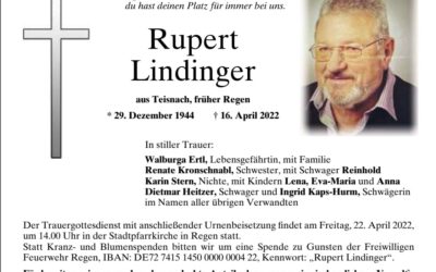 Ehrenmitglied Lindinger Rupert verstorben